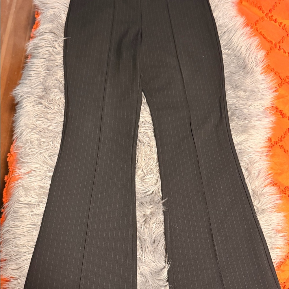 Zara Black Pinstripe Wool Blend Flare Pants